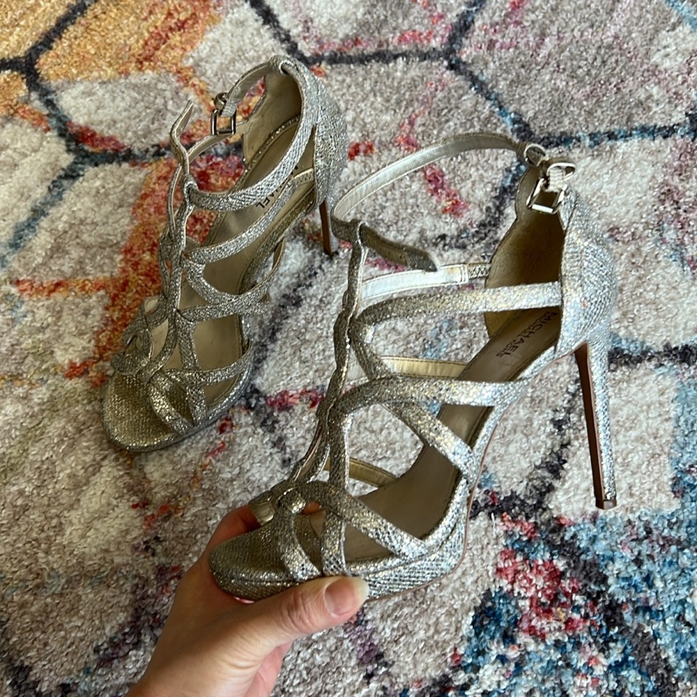 Michael Kors Silver Glitter Gladiator Heels - 7
